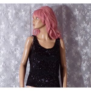 Vintage 60s Sequin Top 1960s Black Shimmy Jo-Ro of Miami Glam Size Medium S/M